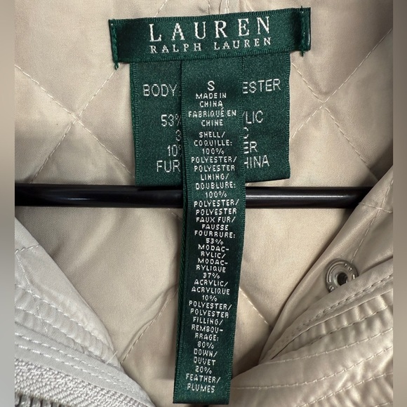 Lauren Ralph Lauren Women’s quilted Jacket faux fur hood Size Small champagne - Picture 4 of 5
